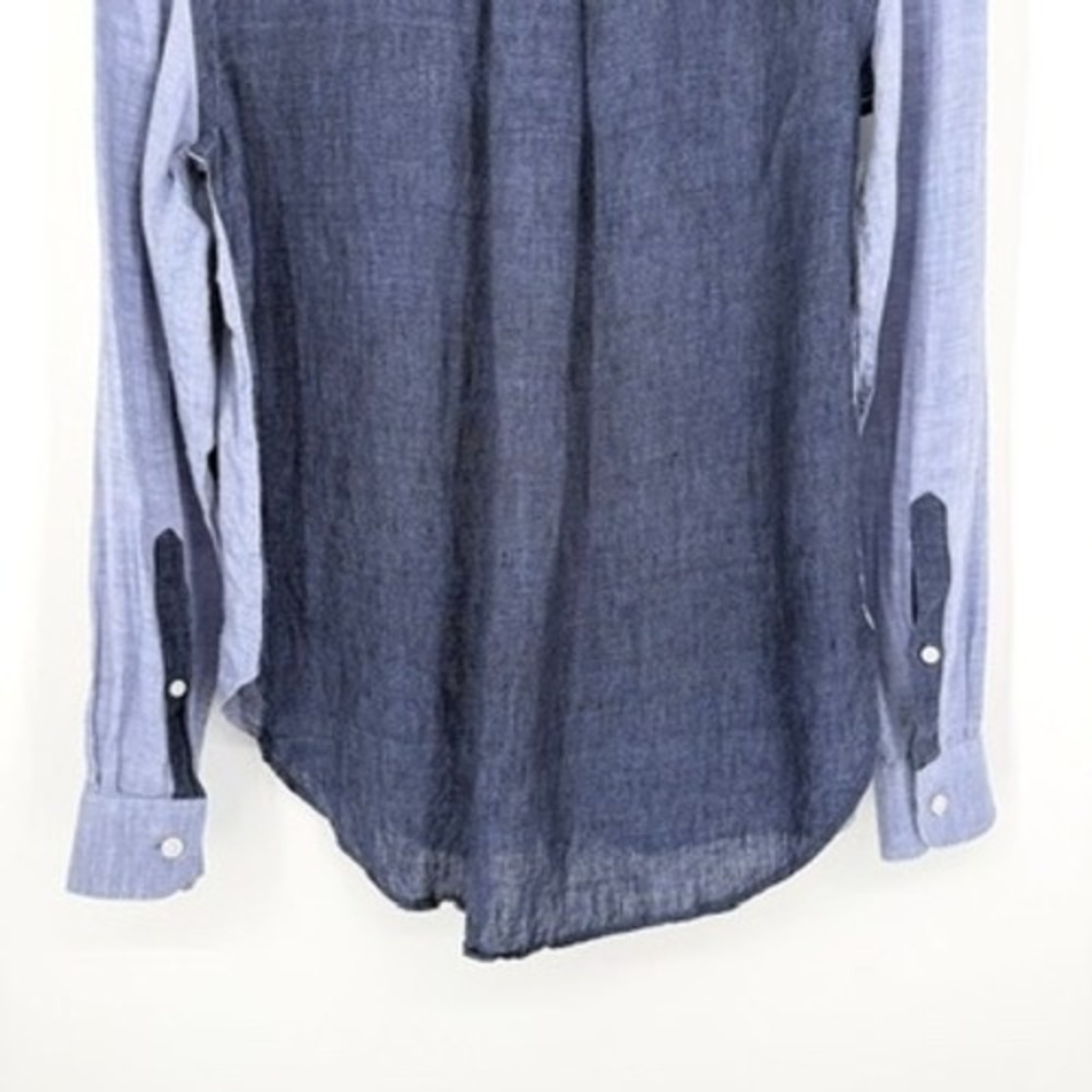 Reiss Lianna Linen Colorblock Button Down Shirt Blue Long Sleeve Lightweight 2 - Picture 12 of 16